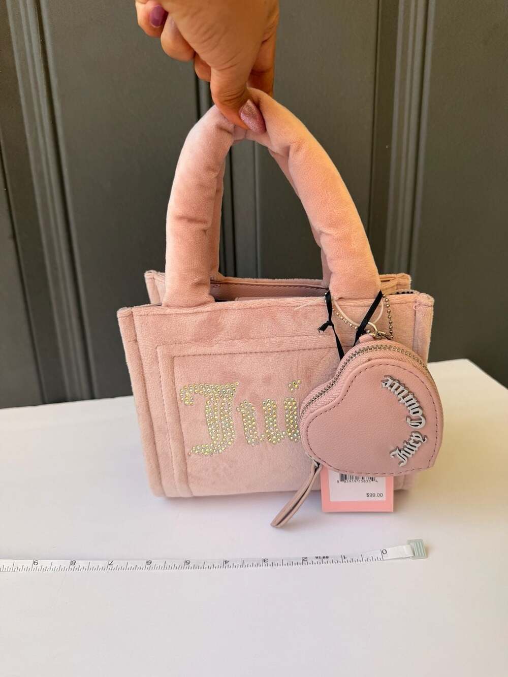 Juicy Couture Dusty Blush Big Spender 2 PC Set Mini Tote Bag Rhinestone